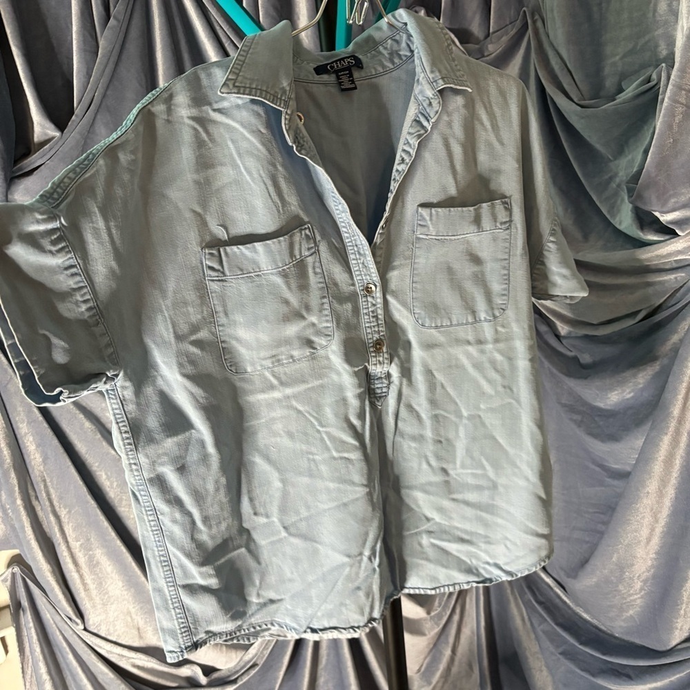 Chaps Lyocell denim chambray button down top size small - Picture 2 of 7